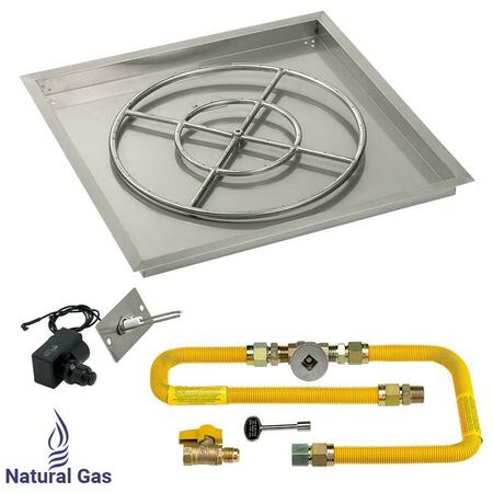 AMERICAN FIREGLASS 30 In. High Capacity Square Stainless Steel Drop-In Pan With Spark Ignition Kit - Natural Gas SS-SQPKIT-N-30H